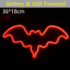 Colourful bat hanging neon light in 4 colours