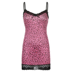 Alternative 'Broken Gun' Lace Pink Leopard Cami Dress with Black Lace Trim