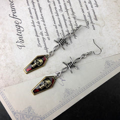 Barbed Wire Skull Coffin Earrings
