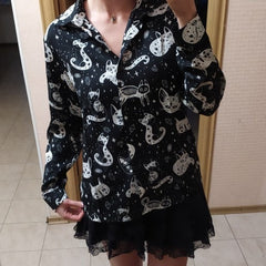 Cat Themed Blouse Shirt