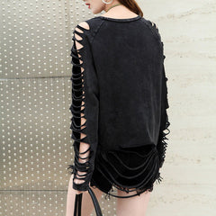 Goth 'Black Heart' Ripped Black Alternative Oversized Top