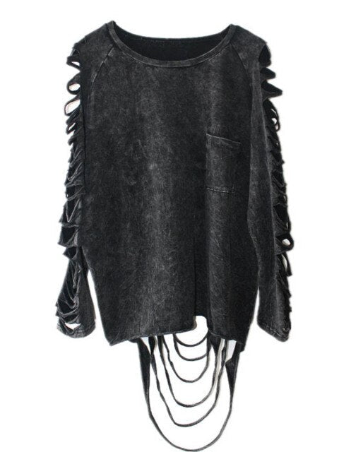 Goth 'Black Heart' Ripped Black Alternative Oversized Top