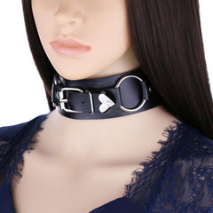Goth 'All the Way' Heart Buckle Black or Blue PU Choker