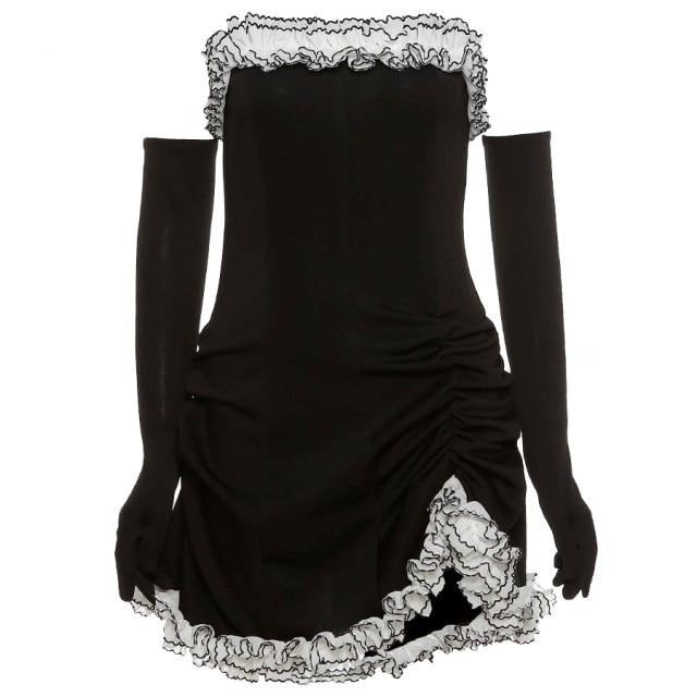 'Hallucination' Black white Alt Frill Sleeveless Dress