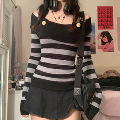'Hometown' Grey Grunge Striped Long Sleeve Top