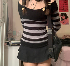 'Hometown' Grey Grunge Striped Long Sleeve Top