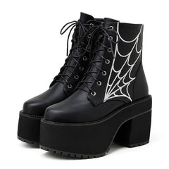'No Doubt' Black Cobweb Themed Boots