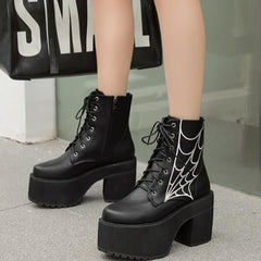 'No Doubt' Black Cobweb Themed Boots