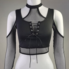 'Digging Your Grave' Black Alt Goth Fishnet Cut Out Top