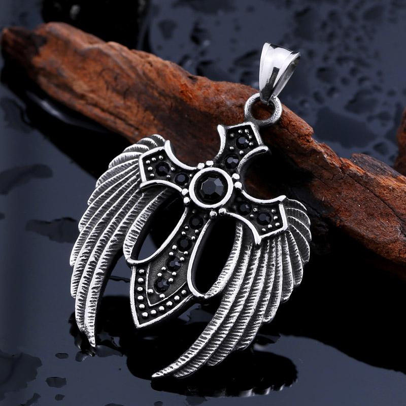 Winged Cross Stone Pendant