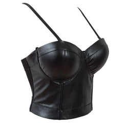 'Goth Scene' Black PU Leather Cropped Bustier Top. S-6XL