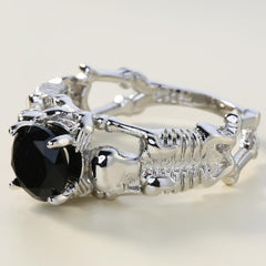 'Deathly Duo' silver tone black stone ring