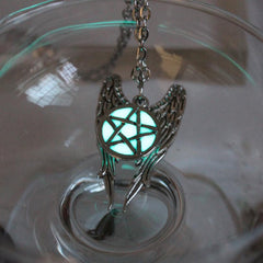 Pentagram Glow In The Dark Pentacle Angel Wings Pendant Necklace