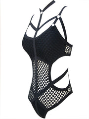 'Dragula' Black Gothic Fishnet Harness Bodysuit