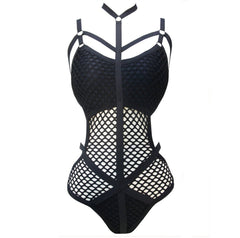 'Dragula' Black Gothic Fishnet Harness Bodysuit