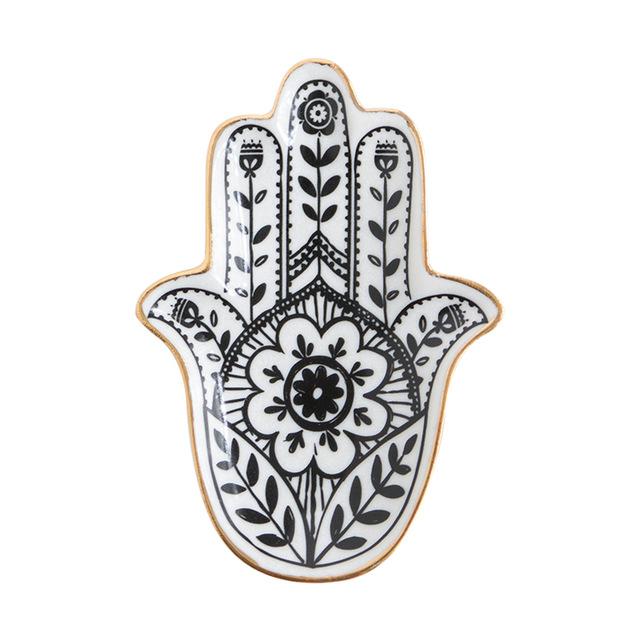Occult Black and White Hand of Hamsa trinket jewellery tray