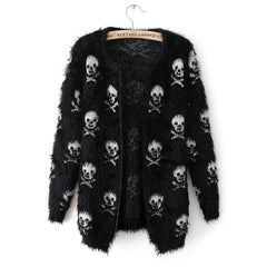 Fuzzy Bones' Black and White Fluffy Skull Goth Emo Cardigan