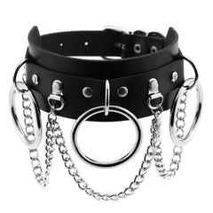 Gothic Faux Leather 'O'ring Chain Choker