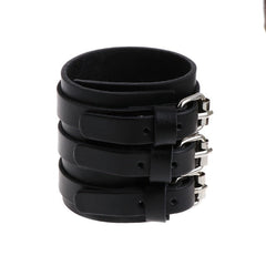 Goth Grunge 'Brave' Faux Fake Leather Wristband Black Buckle Bracelet