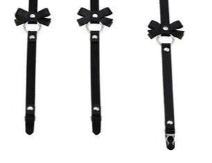 'Danger' Black Fake Leather Bow Harness Suspender Belt