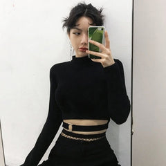 'Shotgun' Black Hollow Out Crop Top