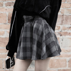 'No Smoke without Fire' Grey Grunge Plaid Skirt