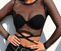 'Freak' Black Fishnet Cross Over Top