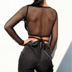 'Freak' Black Fishnet Cross Over Top