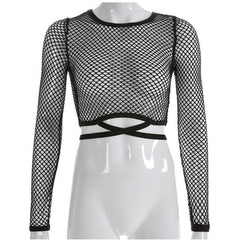 'Freak' Black Fishnet Cross Over Top