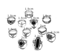'Draculina' Black Silver Alternative 11pcs Ring Set