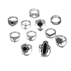'Draculina' Black Silver Alternative 11pcs Ring Set