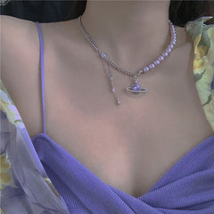 Purple Saturn Love Necklace