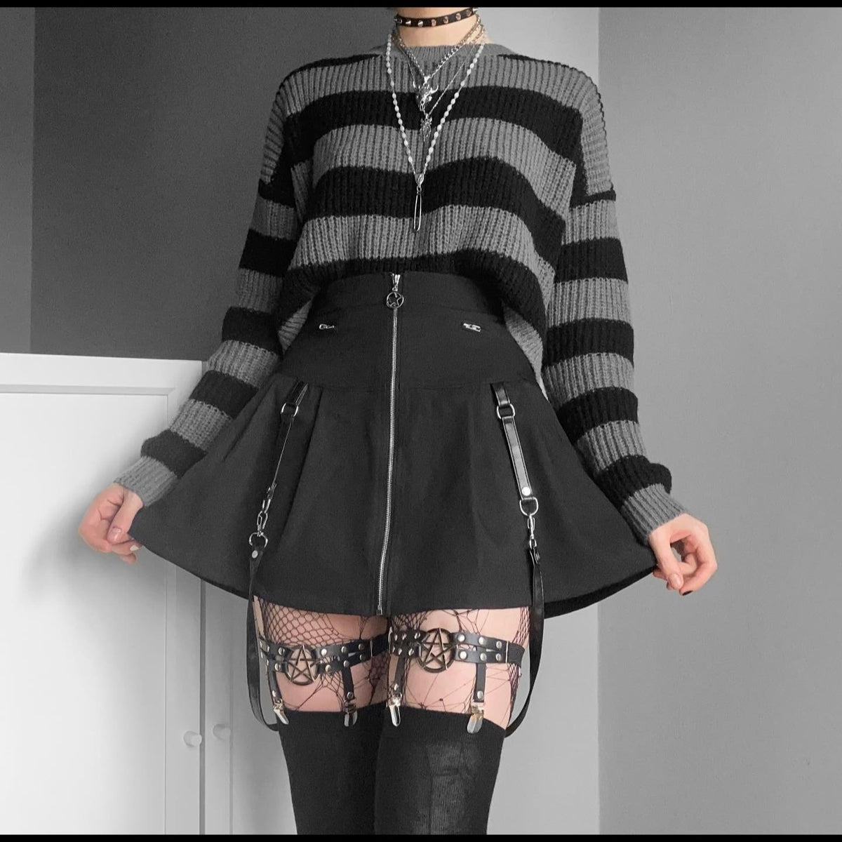 Grunge Goth 'Ashes to Ashes' Black and Gray Grunge Sweater