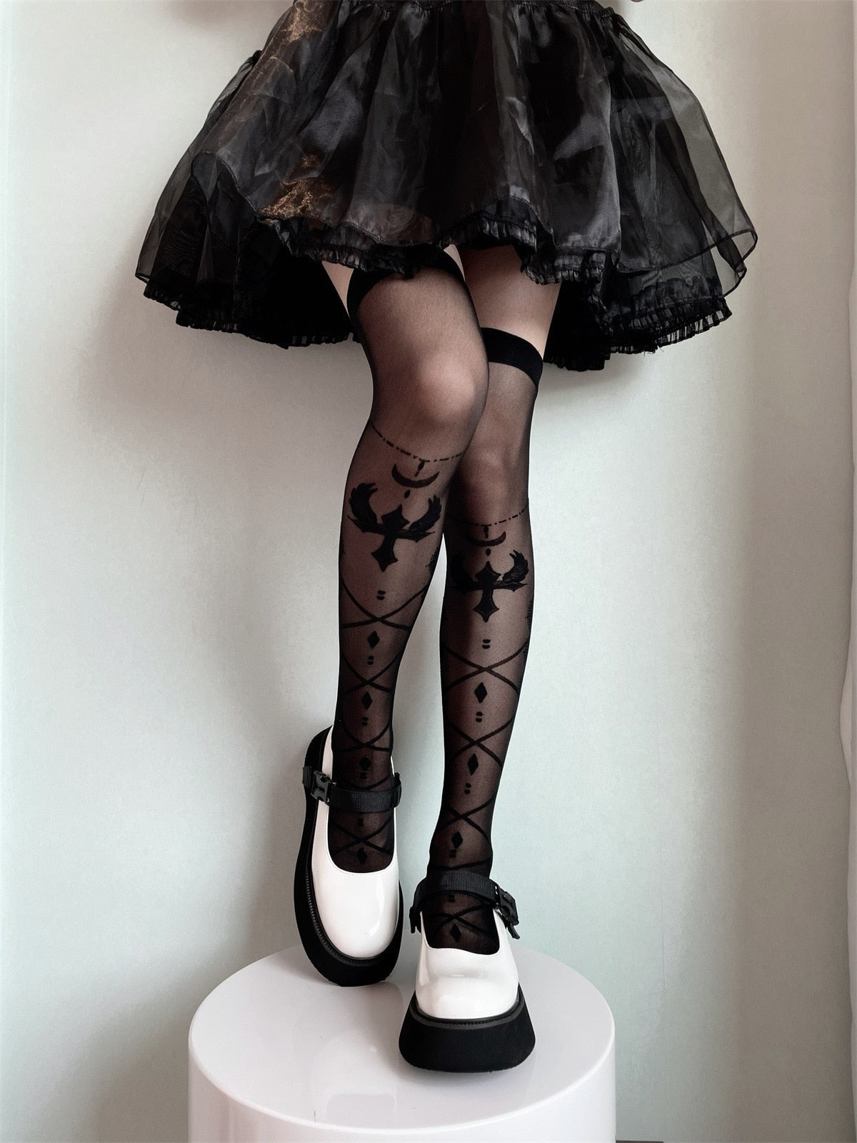 Sheer Ribbon Nylon Thigh Highs