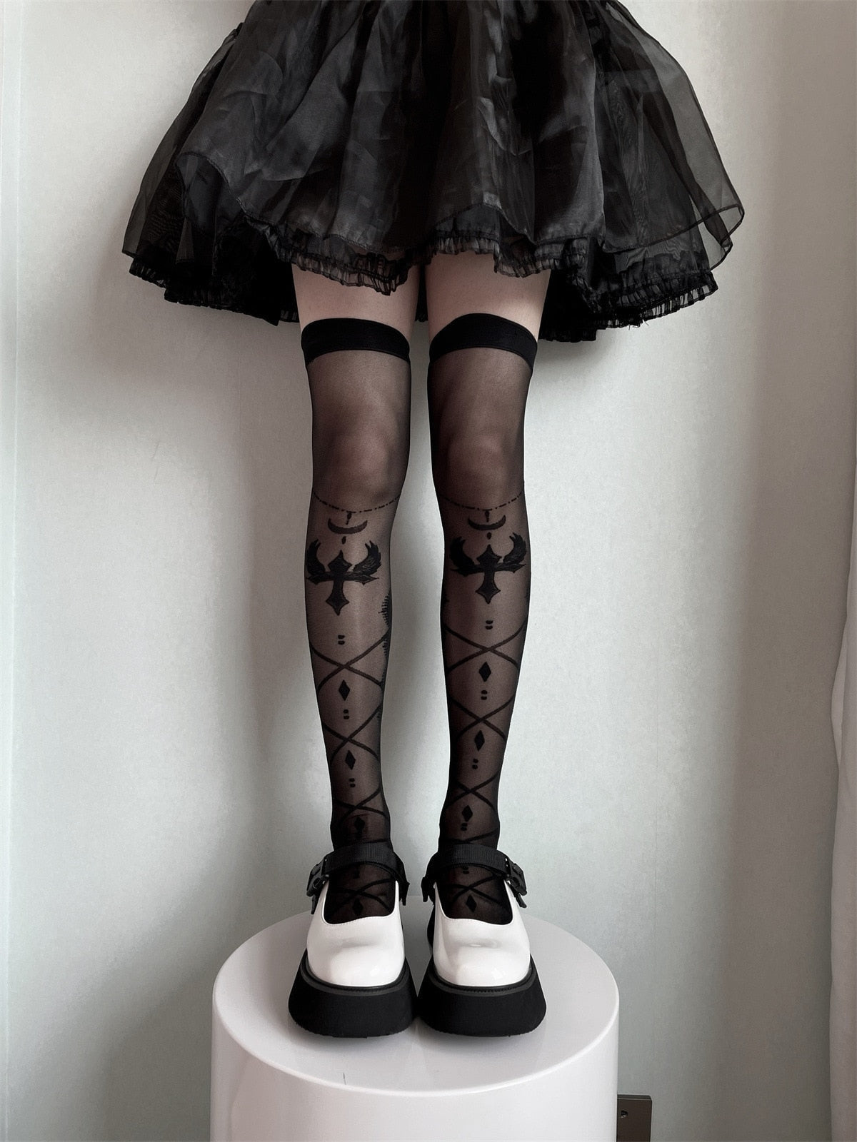 Sheer Ribbon Nylon Thigh Highs