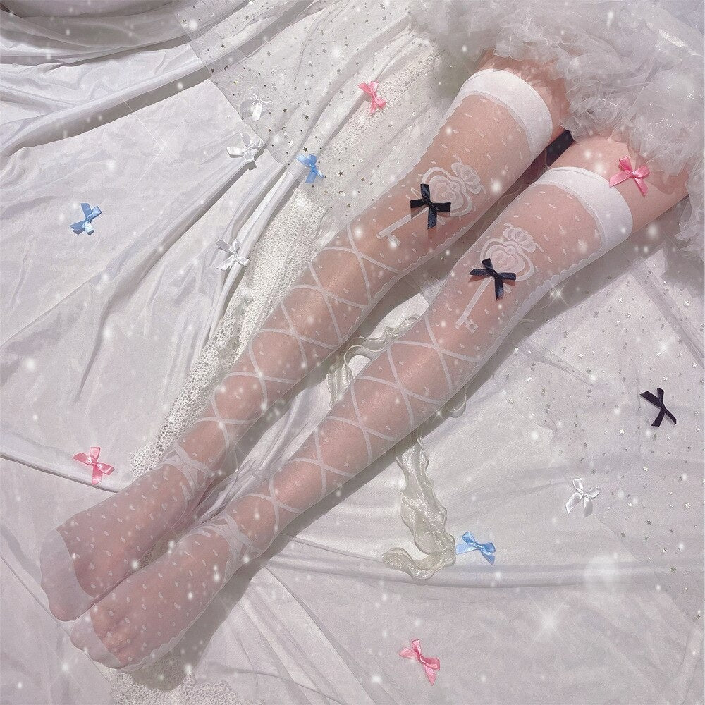 Sheer Ribbon Nylon Thigh Highs