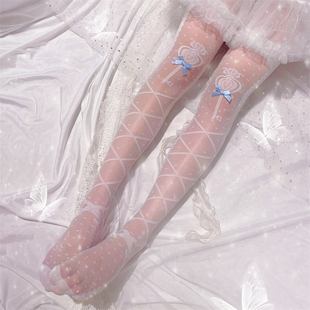 Sheer Ribbon Nylon Thigh Highs