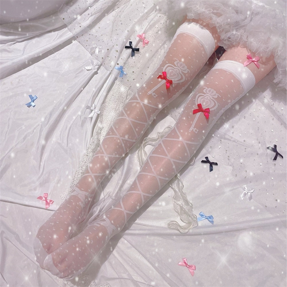 Sheer Ribbon Nylon Thigh Highs