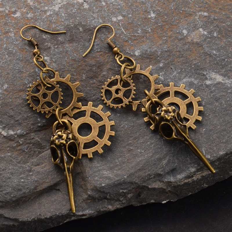 Bird Skull Steampunk earrings