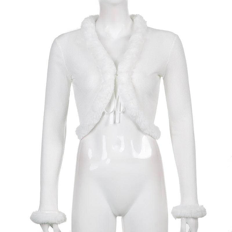 White Fur Trim Cardigan