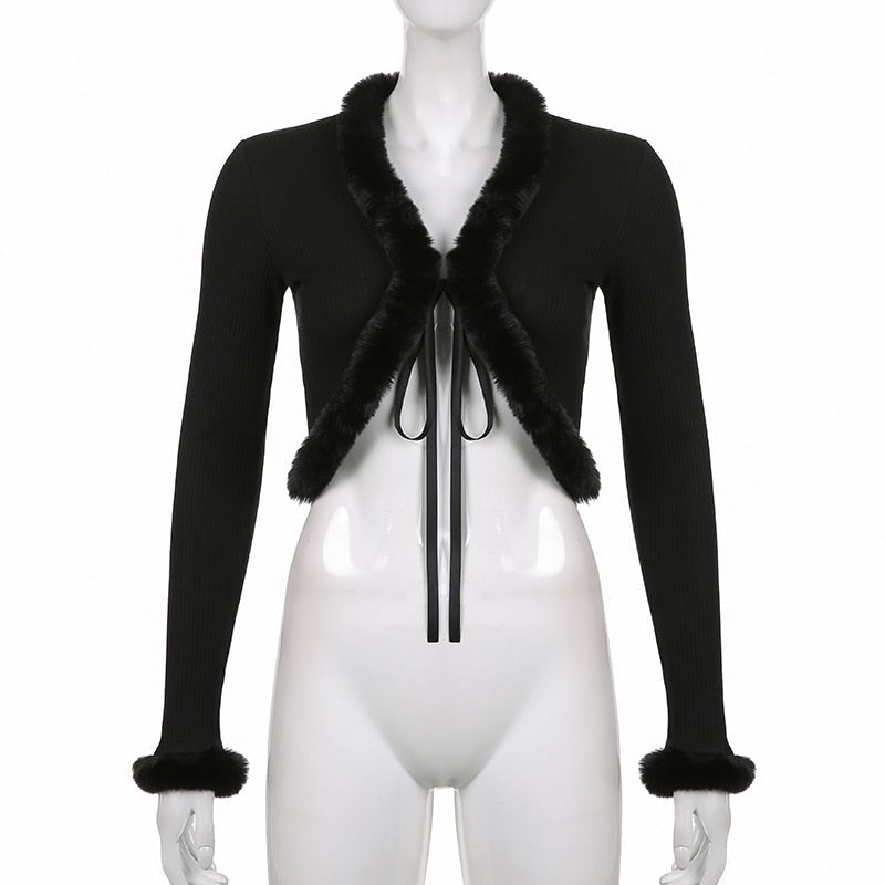 White Fur Trim Cardigan