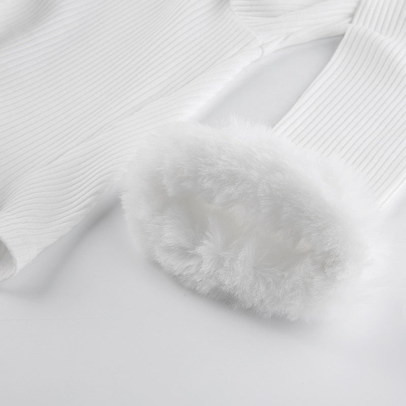 White Fur Trim Cardigan