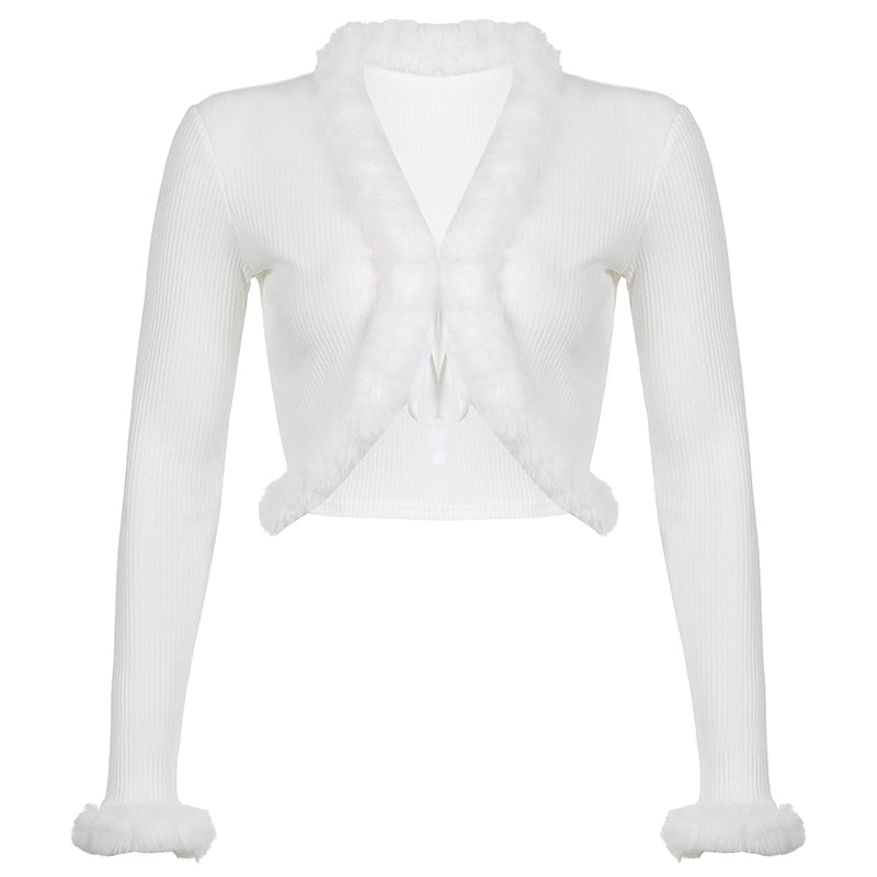 White Fur Trim Cardigan