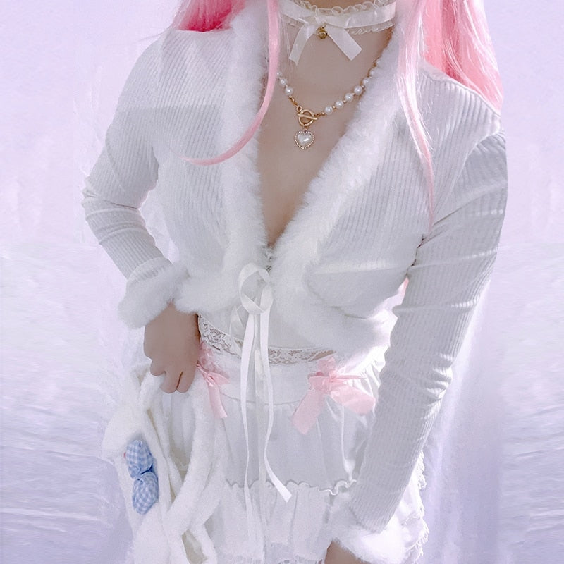 White Fur Trim Cardigan