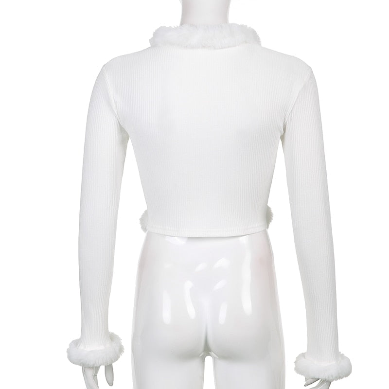 White Fur Trim Cardigan