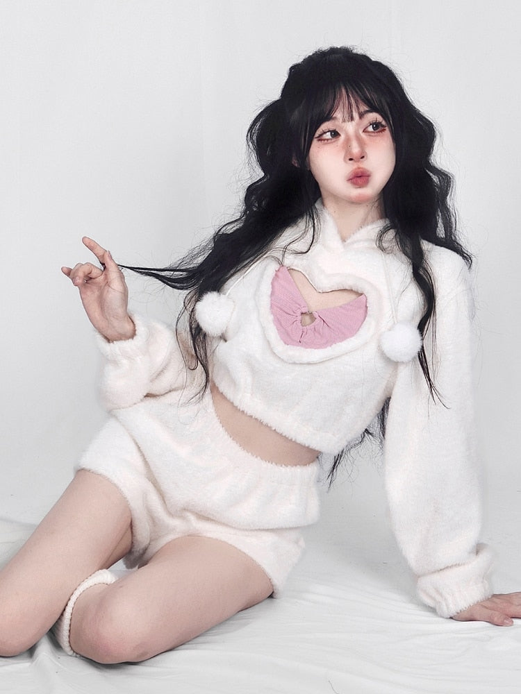 White Fuzzy Valentine Set