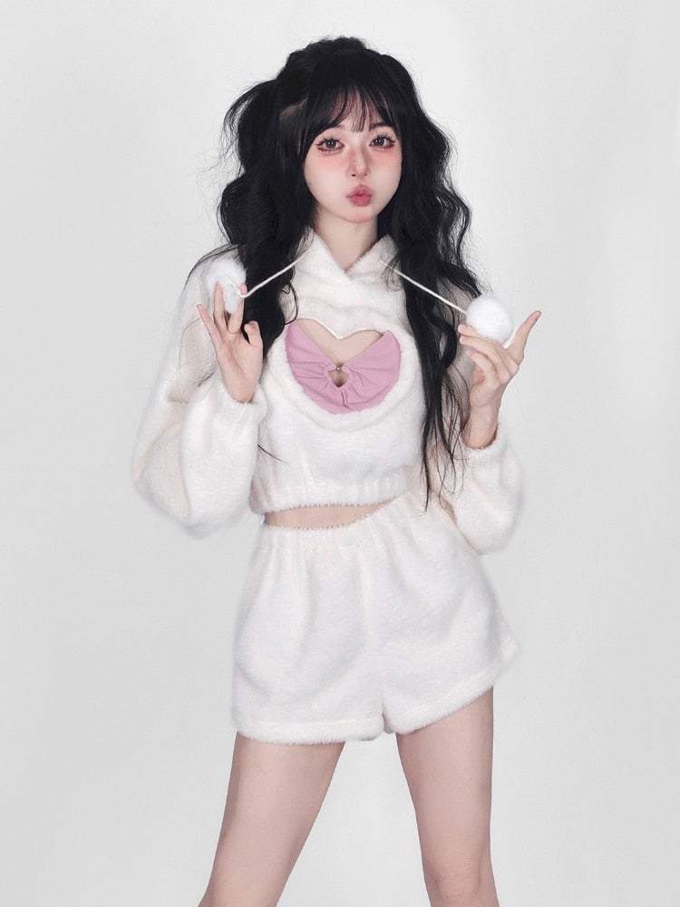 White Fuzzy Valentine Set