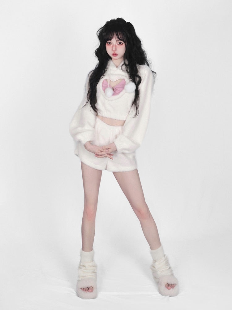 White Fuzzy Valentine Set